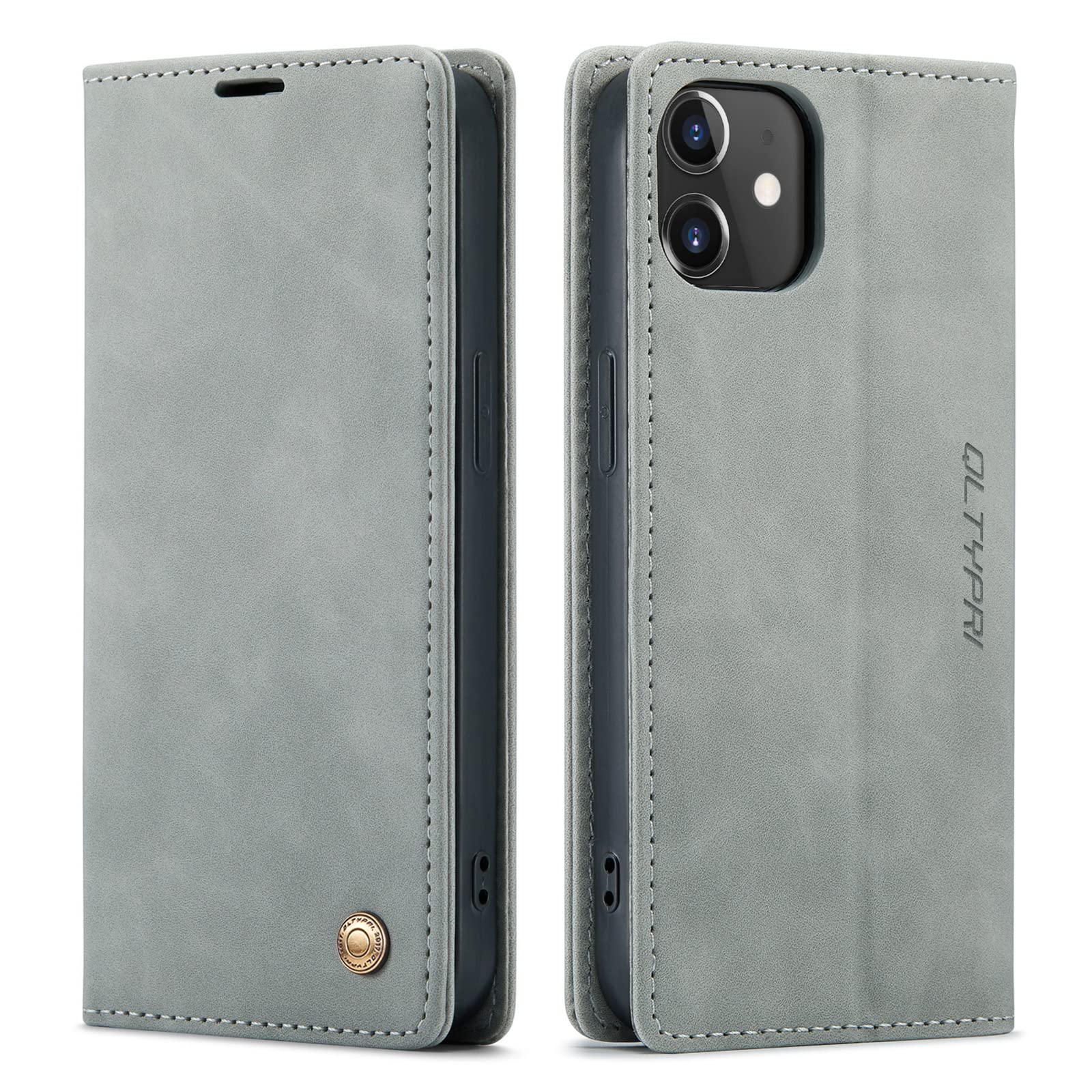 QLTYPRI Compatible with iPhone 12 Pro Max, Vintage PU Leather Wallet Case Card Slot Kickstand Magnetic Closure Shockproof Flip Folio Book Case Compatible with iPhone 12 Pro Max - Grey