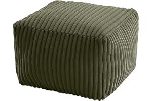 MeMoreCool Square Stuffed Pouf Ottoman Foot Rest, Stripe Furry Floor Pouf Foot Stool with Foam Chunk Filling, Soft Fluffy Stuffed Ottoman Footrest for Living Room, Faux Fur Green