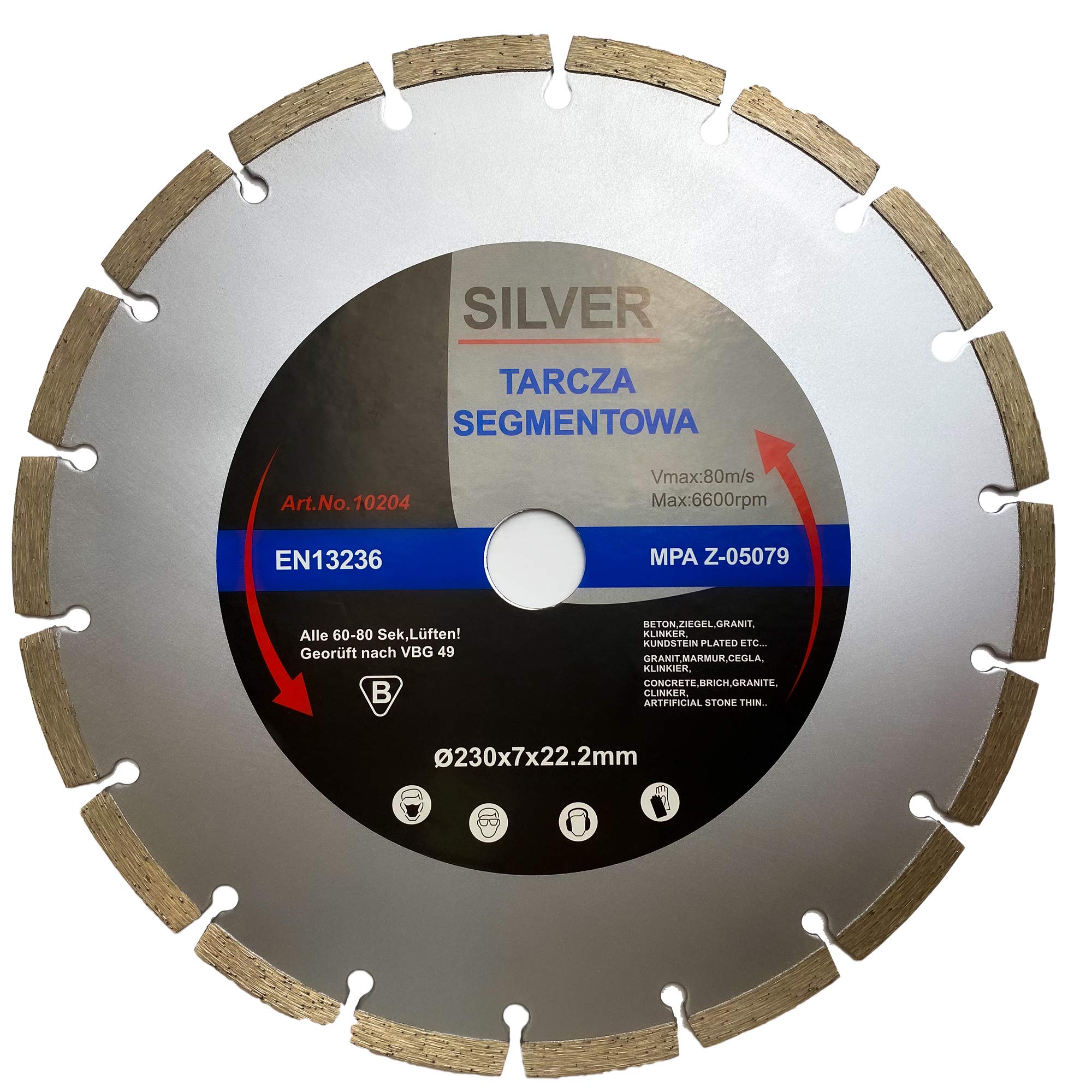 Diamond disc 230 mm, professional quality for concrete, granite, stone, plaster and much more. Diamond cutting disc suitable for continuous professional use.