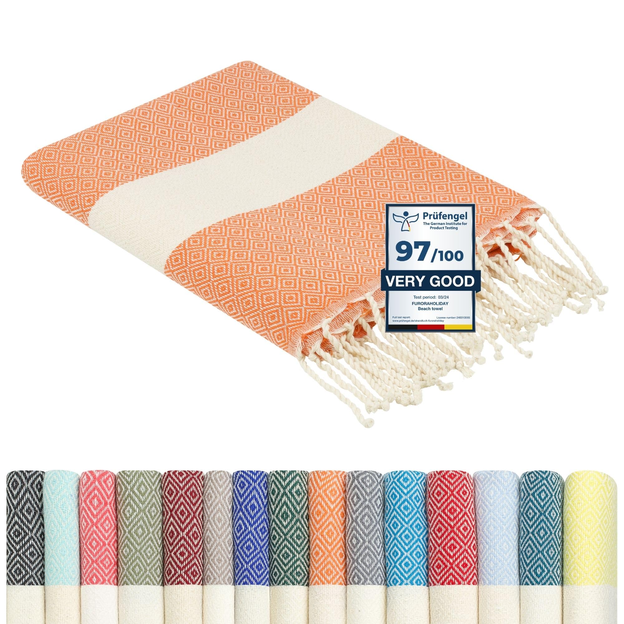 furora HOLIDAY Beach Towel for adults (cotton): Extra Large 100x200 cm / 39x79 Inch | lightweight, wearable Turkish Towel Fouta, sand free | Travel Towel, Picnic Blanket, Women Men Holiday Essentials — image 1