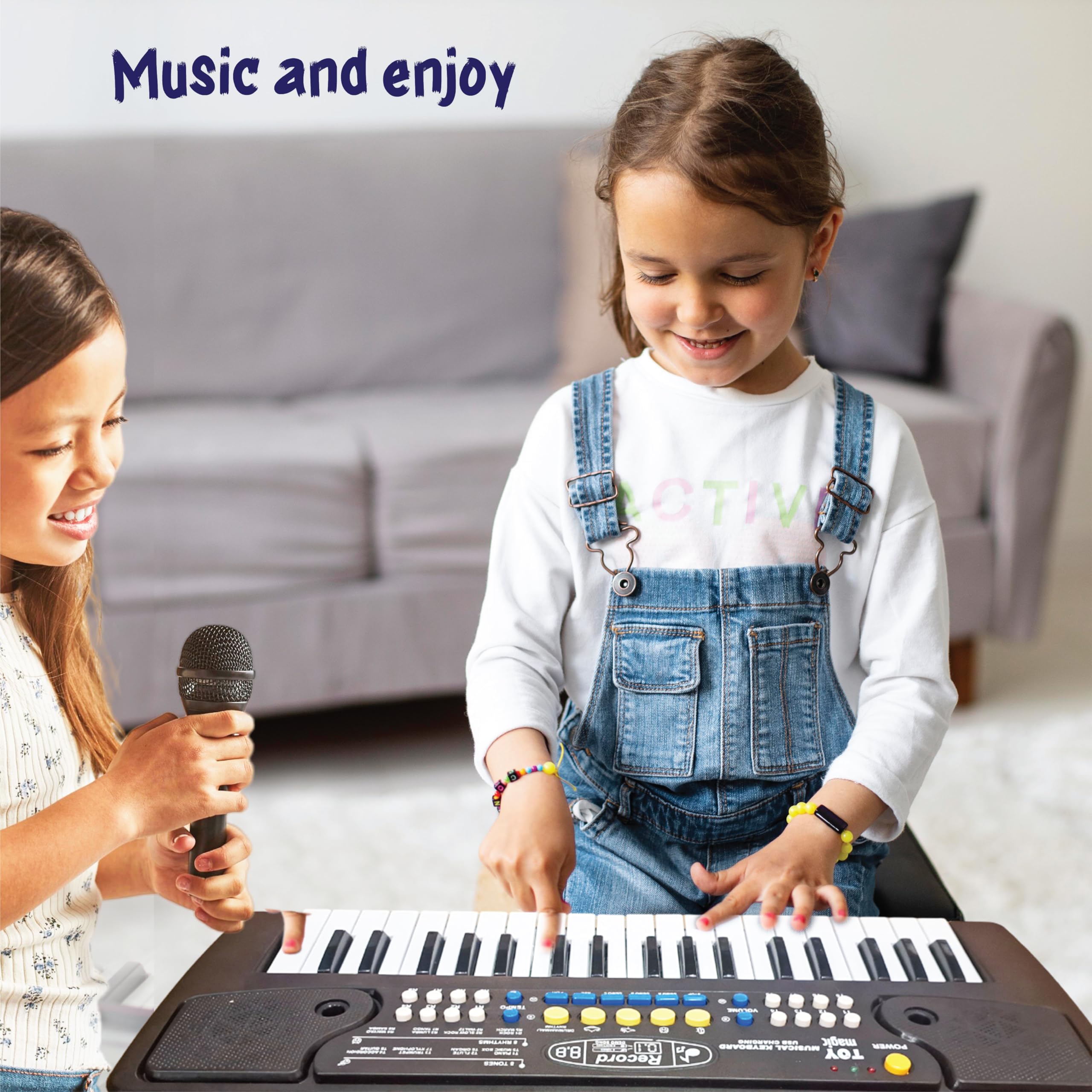 ToyMagic Kids Keyboard with 37 Keys & Microphone|Electronic Piano for Beginners|Portable Rechargable Keyboard Piano|USB Charging|48 x 17Cm Black Color|Best Gift for 3+ Years|Made in India 4