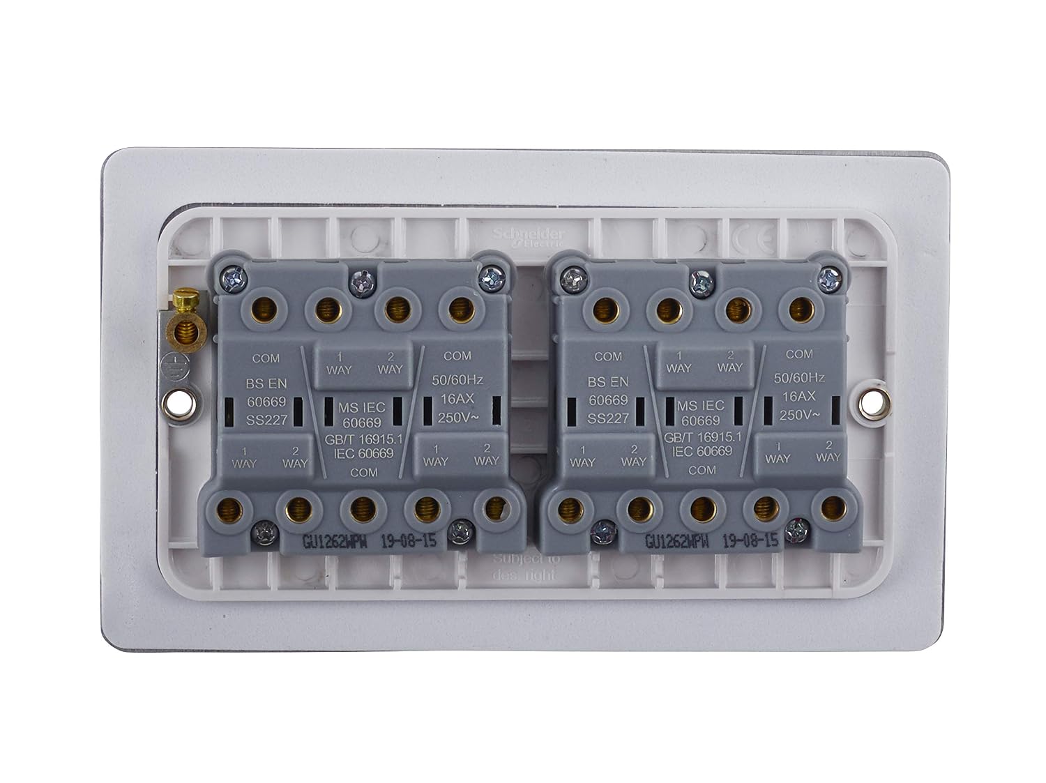 Schneider Electric Ultimate Flat Plate, 6 Gang Rocker 2 Way Light Switch, Single Pole, 16AX, GU1262WPW - Image 5