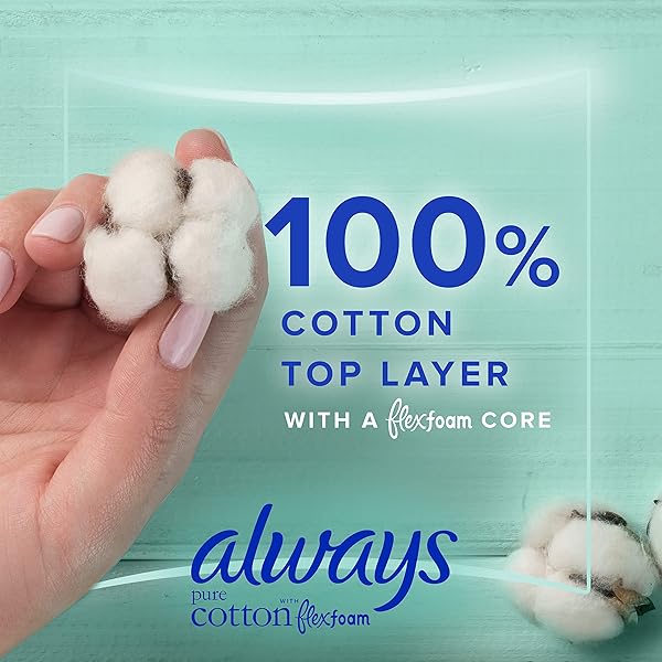 ALWAYS, PURE COTTON WITH FLEXFOAM PADS FOR WOMEN SIZE 5, 18 COUNT