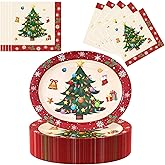 SUIGREOY 100Pcs Christmas Oval Paper Plates and Napkins -10" x 12" Large Disposable Party Plates, Christmas Party Supplies Dinnerware Set