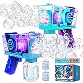 Eaglestone Bubble Gun for Kids 2 Packs, Automatic Bubble Machine, 10-Hole Bubbles Wands Blaster for Toddlers with LED Lights