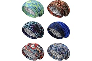 Sintege 6 Pcs Satin Lined Bonnet Sleep Chemo Hat Stretch Cancer Cap for Women Men Cancer Patient African Silk Soft Beanie(Adorable Patterns)