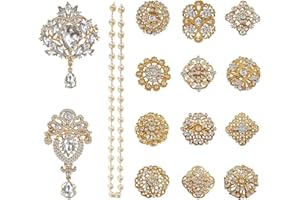 Yhsheen Rhinestone Brooches Crystal Brooch Pins, Pearl Crystal Wedding Bouquet kit Set (Gold-14pcs)…