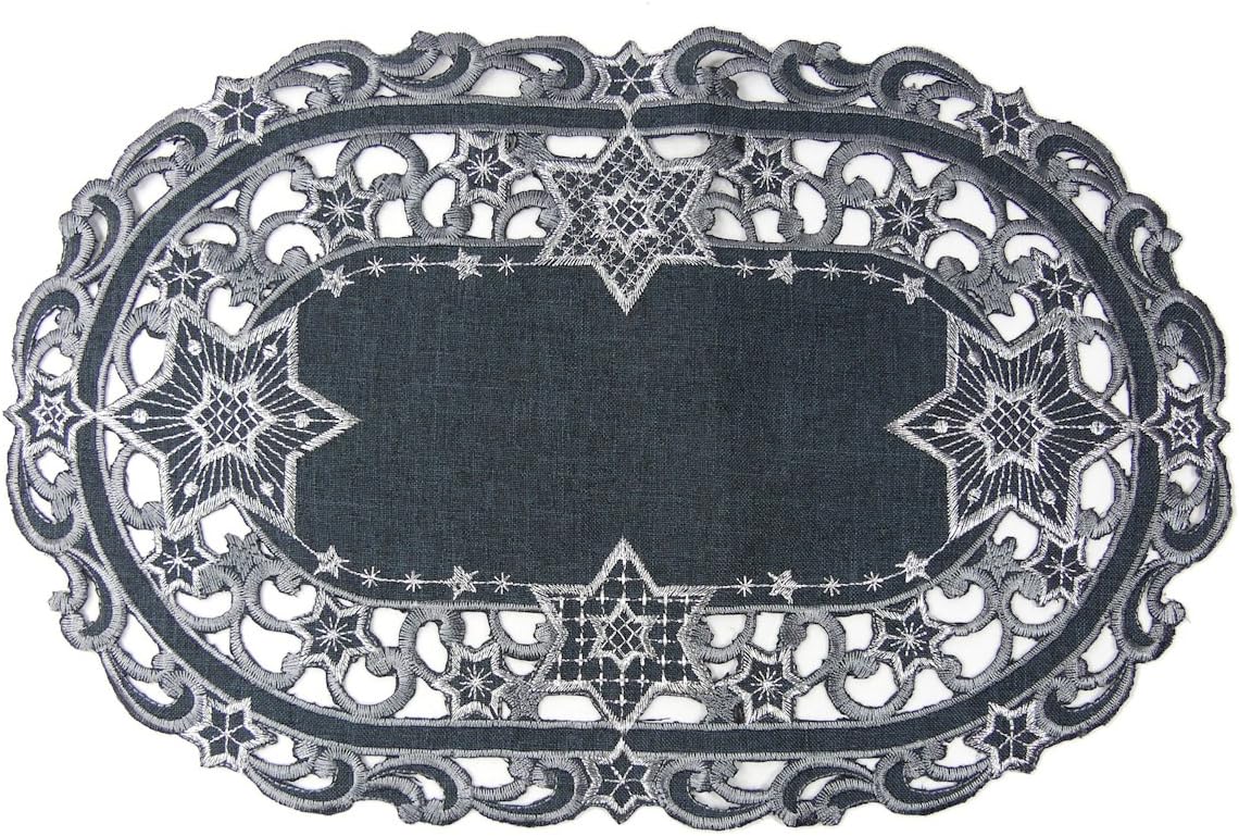Christmas Tablecloth accessories - Oval 17.5" (45cm) - Silver Grey STARS embroidery