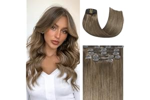 Honsoo Clip in Human Hair Extensions 9A Hair Ash Brown Clip In Remy Hair Extensions 70g 7pcs 15Inch Silky Straight Brown Virgin Hair For Full Head