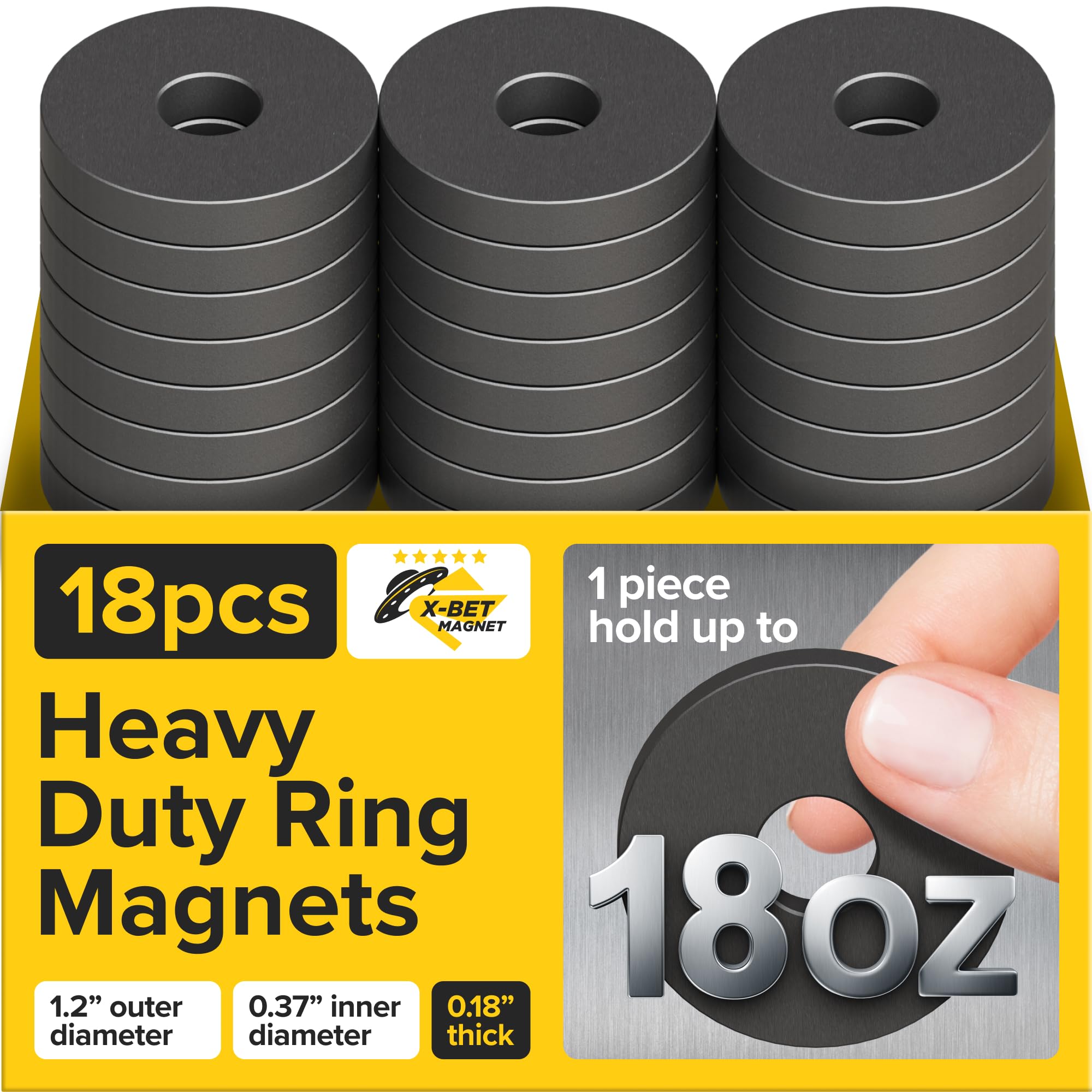 X-bet MAGNET Ferrite Ring Magnets with Holes - 1.2 Inch (31mm) Round Black Craft Magnets - 18 PCs in Box