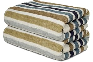 Textila 100% Cotton Large Bath Towel - Jumbo Size 30x60 Inches, Ultra Soft and Absorbent, Stripe Pattern - Pack of 2 Luxury Oversized Towel for Spa, Hotel, Gym, and Home Use