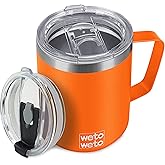 WETOWETO 14 oz Coffee Mug, Vacuum Insulated Camping Mug with Lid, Double Wall Stainless Steel Travel Tumbler Cup, Coffee Mugs Outdoor, Powder Coated Orange