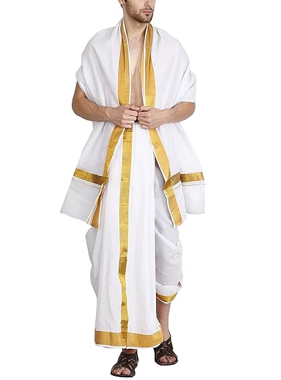 Men's 9X5 Panjagajam white dhoti for men,100 kulukai zari,Color White