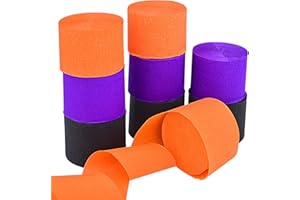 Hapeper 9 Rolls Crepe Paper Streamers for Halloween Themed Party Decorations, 82 Feet/Roll, Purple, Orange, Black