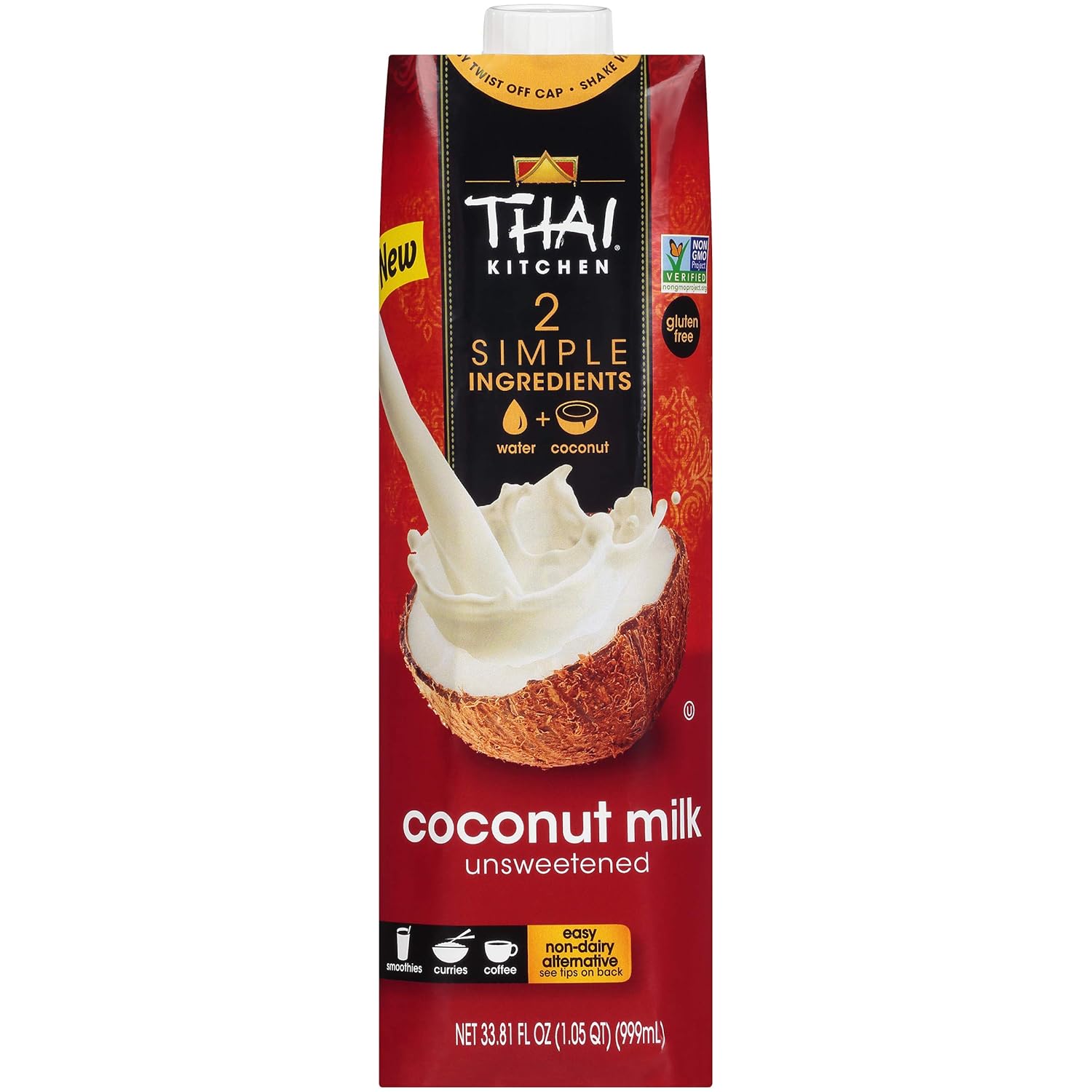 Thai Kitchen Coconut Milk (Resealable, Dairy Free, Simple Ingredients, Unsweetened), 33.81 FL Oz