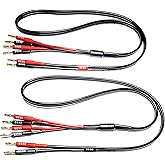 CNCESS CESS-106-3f Bi-Wire Banana Plug Splitter Speaker Cable, 2 Banana Plugs to 4 Banana Plugs, 12 Gauge, 2-Channel (3 Feet)