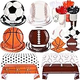 Teenyyou 340 Pcs Sports Birthday Party Decorations Sports Theme Party Supplies Include Plates Napkins Cup Cutlery Tablecloth Baseball Football Soccer Basketball Disposable Tableware Serves 48 Guests