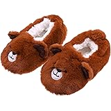 FANZERO Toddler Kids Girls Boys Cute Cartoon Animal Soft Warm Plush Lining Non-Slip Slippers Winter House Shoes