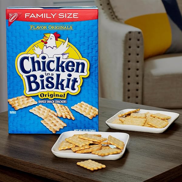 CHICKEN IN A BISKIT ORIGINAL BAKED SNACK CRACKERS, LUNCH SNACKS, FAMILY SIZE, 12 OZ