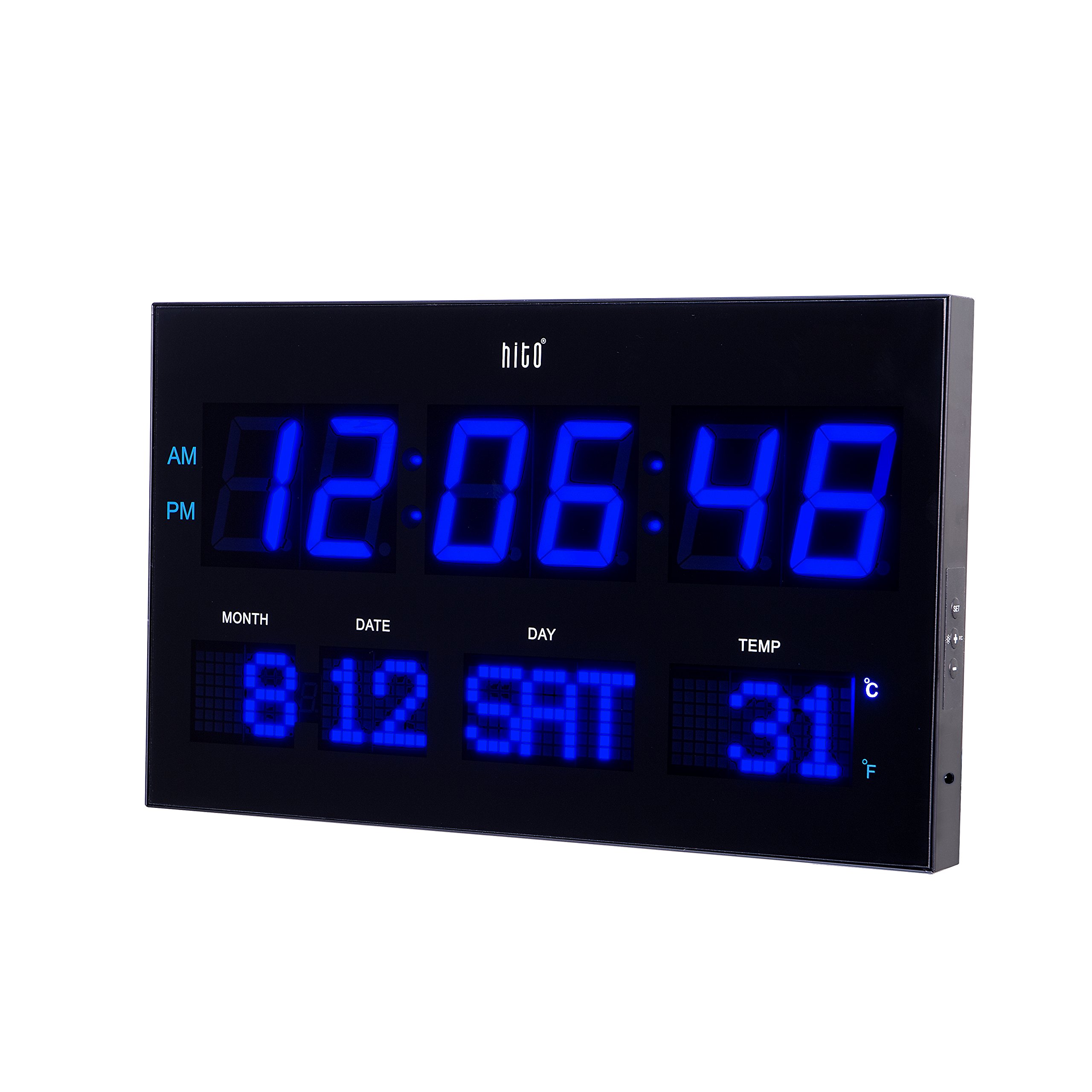 hito Extra Large Oversized LED Wall Clock w/ Date, Week, Indoor Temperature, 649906051947 eBay