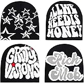 Qlauca 4Pcs Y2k Beanie Winter Knitted Graphic Beanie Warm Y2k Hat for Women Men