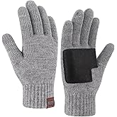 ZASFOU Mens Winter Gloves Touchscreen Warm Gloves for Men Cold Weather Knit Work Driving Gloves with Leather Palm Gifts