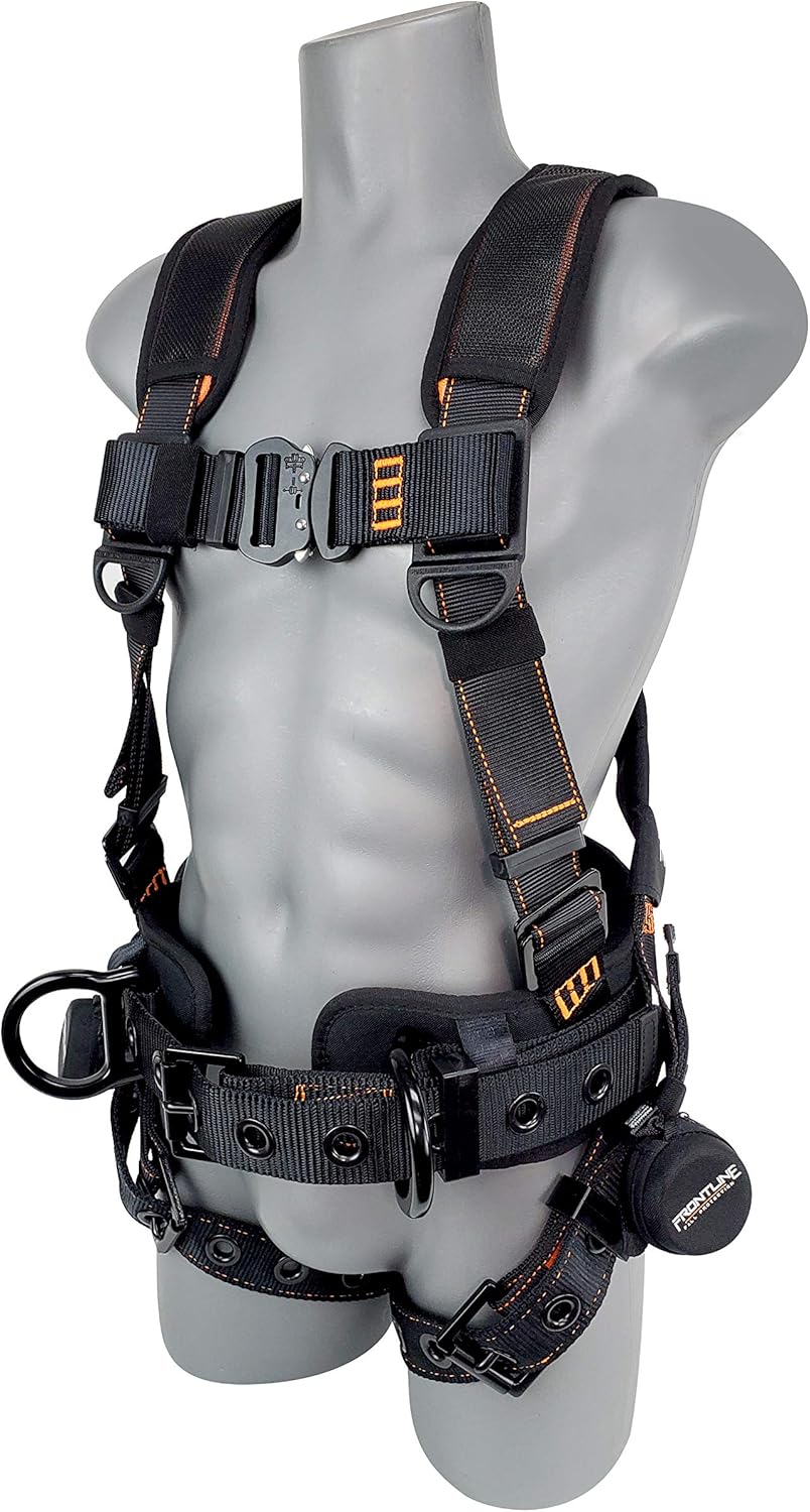 Frontline 110CTB Combat Construction Aluminum Full Body Harness with Tongue Buckle Legs and Trauma Straps | 5 Points of Adjustability | Reinforced Positioning Belt | OSHA and ANSI Compliant - - 