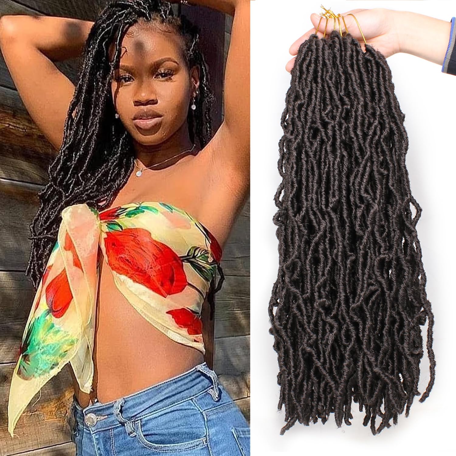 Mscat 7 Packs 18 Inch Pre-Looped Faux Locs Nu Locs Synthetic Fiber Hair Extensions 12strands/pack 4#
