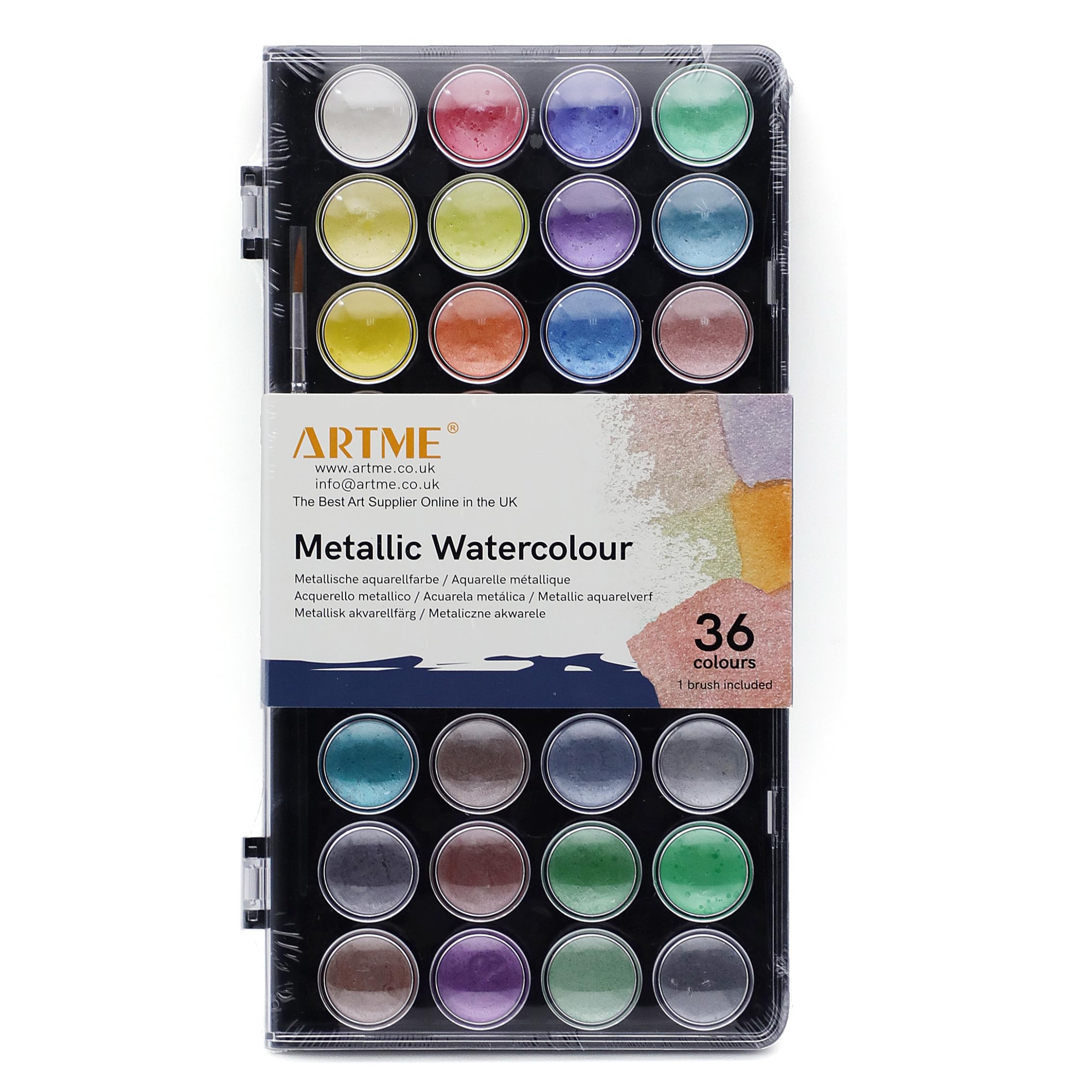 Artme Metallic Watercolour Painting Cake Palettes with an Artist Brush - 36 Vibrant Colours
