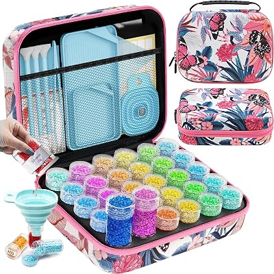 ARTDOT 30 Slots Diamond Painting Storage Box Kit with 71pcs Accessories Pink