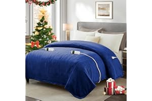 DREAMHOOD Heated Electric Blanket with 10 Heat Levels, Machine Washable Heated Blanket Queen Size with 1-8 Hours Auto-Off, Over-Heat Protection, Flannel Heating Blanket with ETL Certified for Office,Sofa