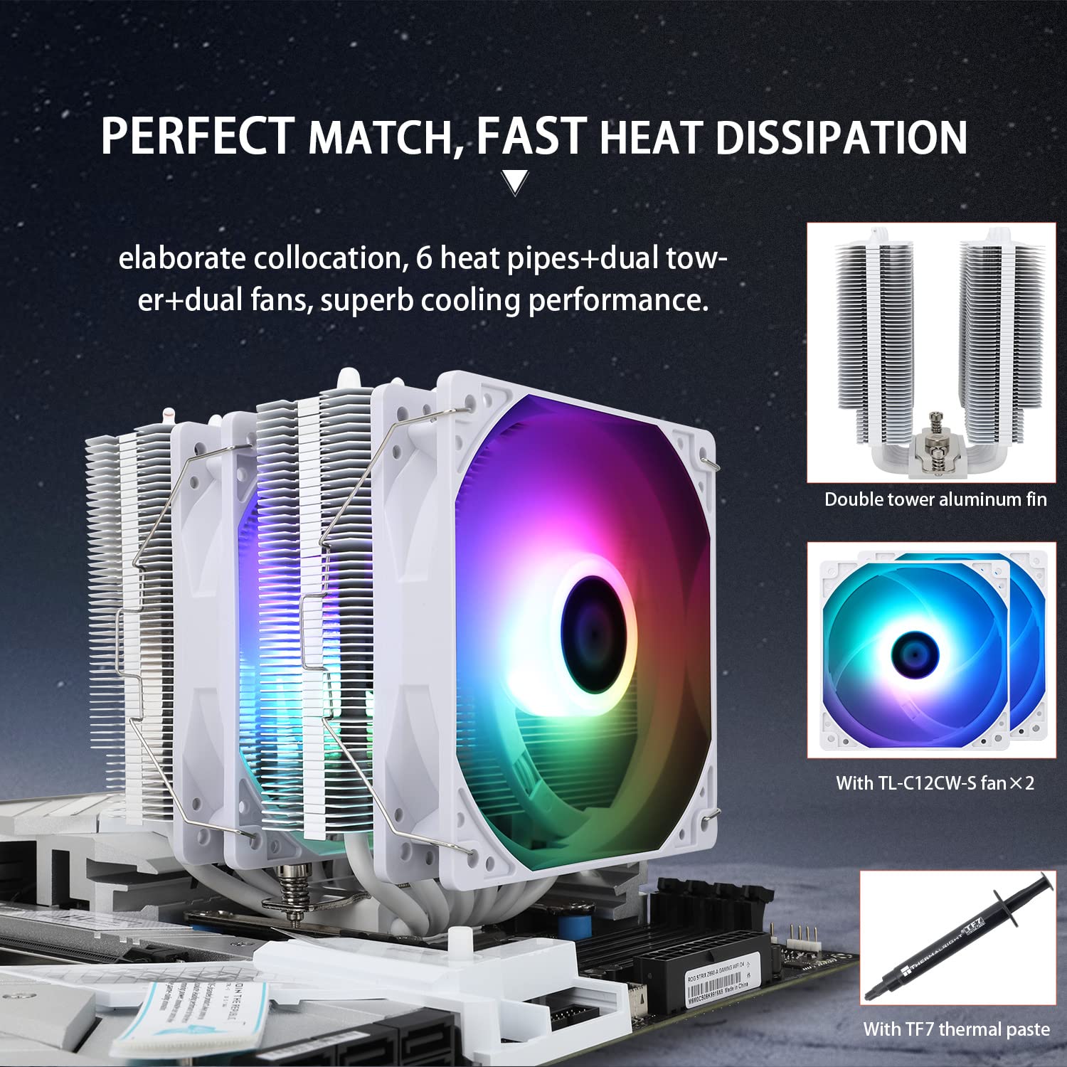 Thermalright Peerless Assassin 120 SE ARGB White CPU Air Cooler,6 Heat Pipes Cpu cooler,Dual 120mm TL-C12CW-S PWM Fan,Aluminium Heatsink Cover,AGHP Technology,for AMD AM4/AM5 Intel 1700/115X/1200/1851