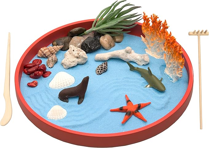 Perfect Relaxation And Meditation Gift Boys And Girls Beach Play Sand Box Toy For Kids Combination Of Life Zen Garden Decor Mini Ocean Sea Life At Your Desktop Toys Games Pools