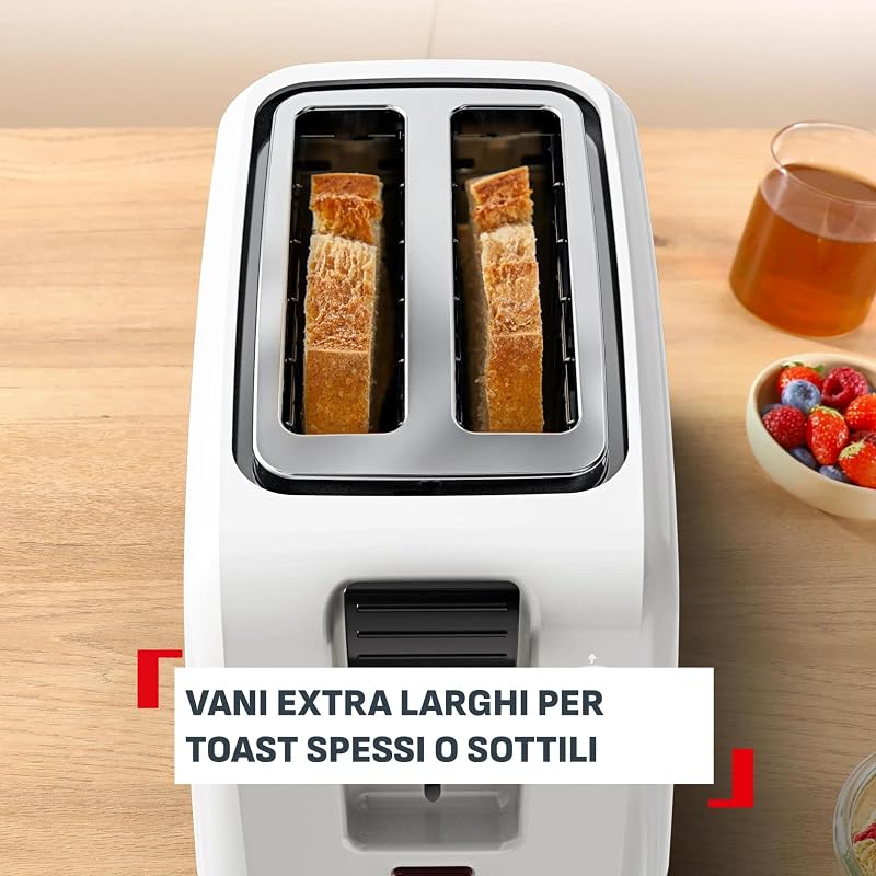 Vita, Tostapane 2 Fette Con Scaldapanini, Leva Extra Alta, 7 Livelli Di Doratura, Fessure Extra Larghe, Bianco, TT1A21E0