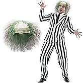 Fun Shack Black and White Striped Suit Men Costume With Wig, Spooky Halloween Costumes, Halloween Costumes for men