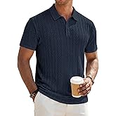 JMIERR Men's Textured Knit Polo Shirt Summer Short Sleeve Vacation Button Beach Knit Stretchy Golf Shirts