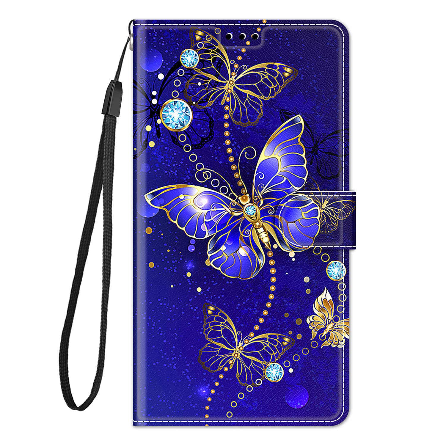 Compatible for Xiaomi Redmi Note 13 Pro 4G/Poco M6 Pro 4G Case Silicone Leather Flip Pattern Magnetic Closure with Stand Kickstand Card Slot Wallet Shockproof Bumper Cover (blue butterfly)