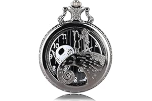 Ddjbdb Quartz Pocket Watch with Necklace Chain, Hollow Nightmare Christmas Design Mens Pocket Watches,Gift for Kids Men Boys Son Grandson with Box Black…