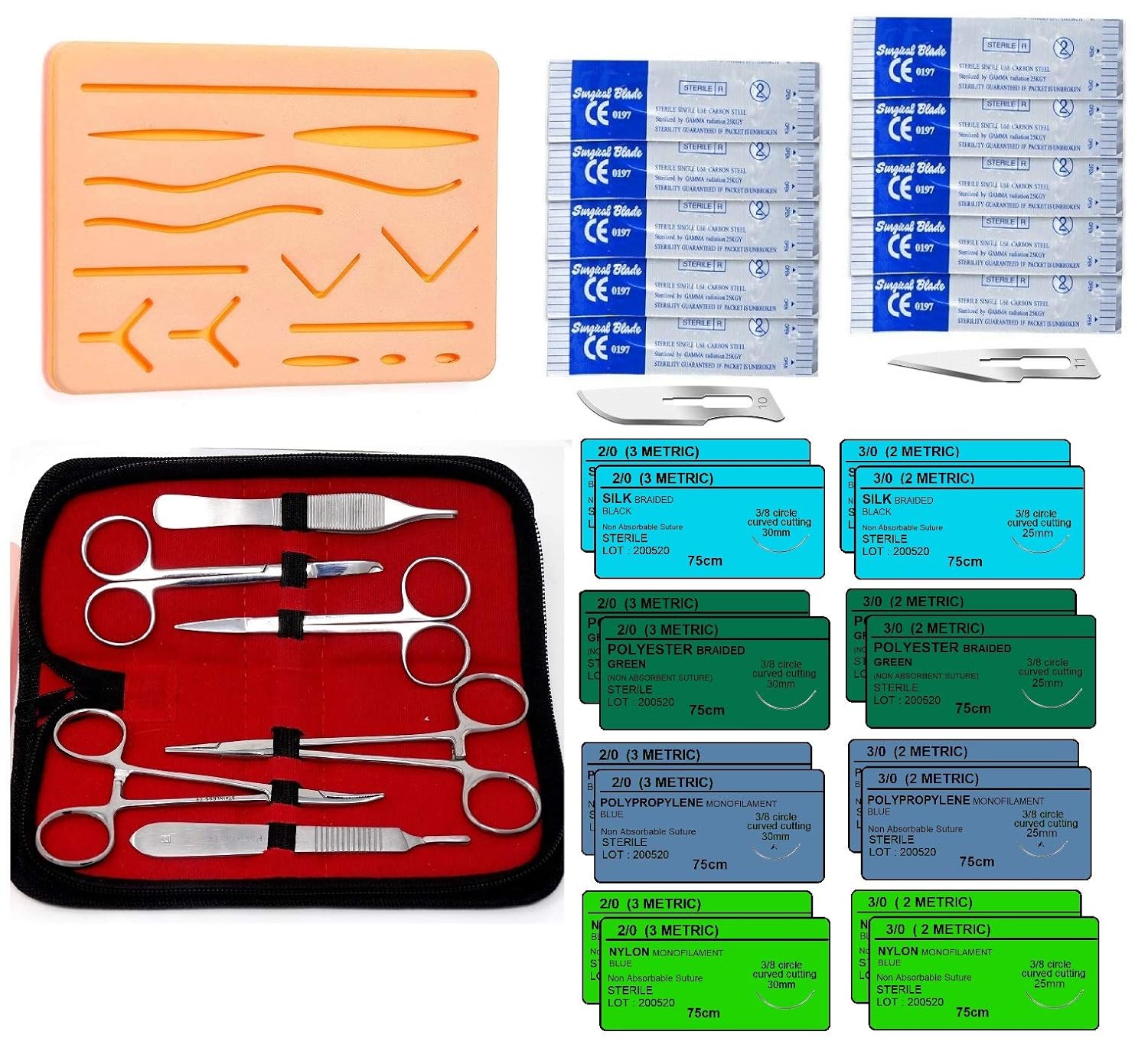 Amazon Com Suture Practice Kit For Training Medical Students 34 Pieces With Suture Pad Threads And Needles Industrial Scientific