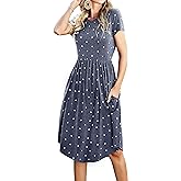 Simier Fariry Womens Summer Modest Work Casual Midi Knee Dress Pocket Short Sleeve Teacher Outfits Spring Travel Clothes