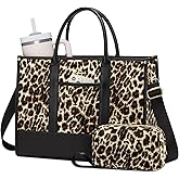 LOVEVOOK Laptop Tote Bags for Women Canvas Work Bag 15.6 inch Large Professional Teacher Purse Lightweight Computer Bag Briefcase Business Office, Leopard-black