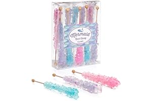 Candy Envy - Mermaid Rock Candy Sugar Sticks - 10 Indiv. Wrapped - Pink, Light Blue, Lavender