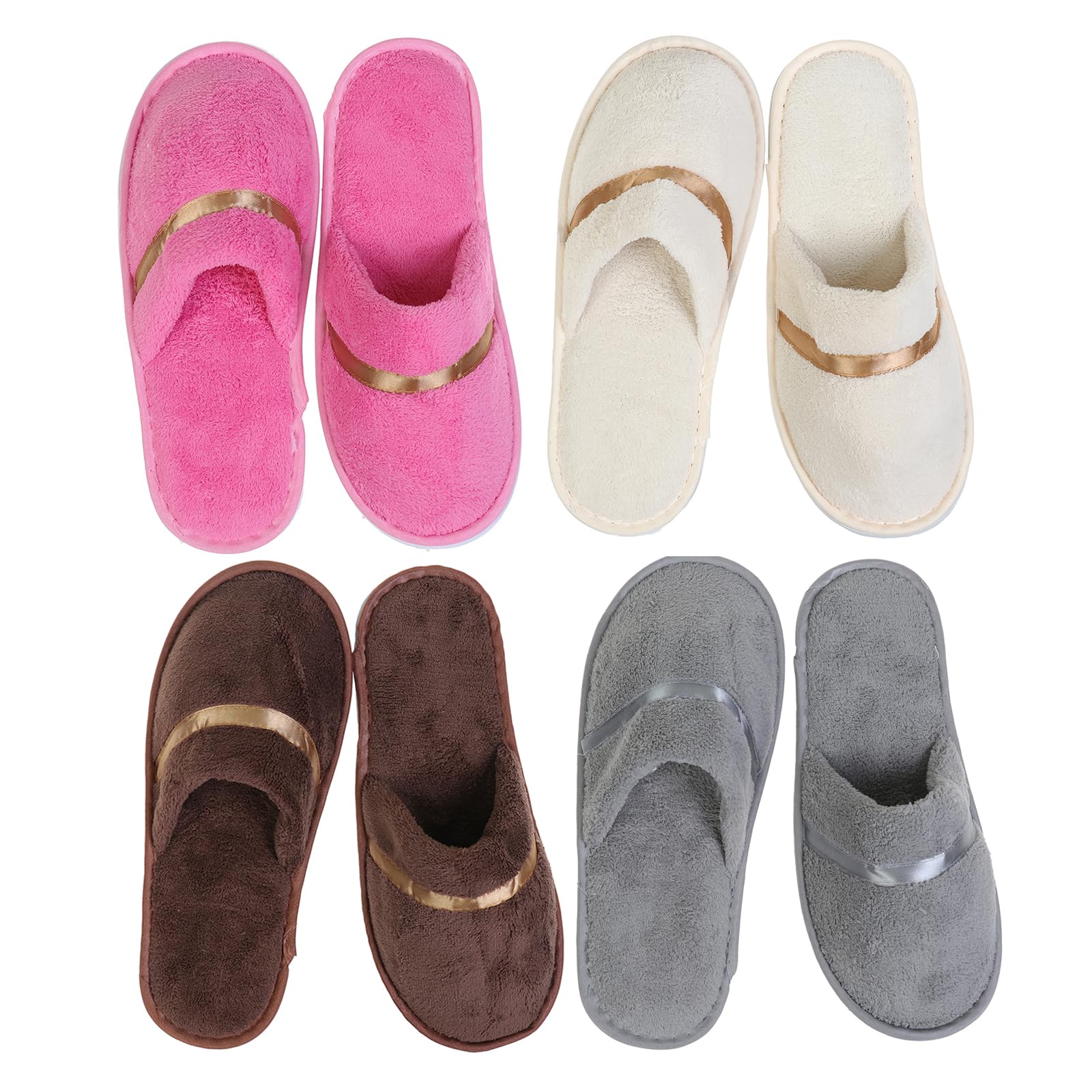 JK Home 4 Pairs Coral Fleece Closed Toe Disposable Non-Slip Washable Reusable Unisex Adults Slippers, One Size Fits Most, Perfect for Home, Hotel, Spa, Travel