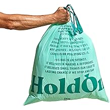 HoldOn 13-Gallon Trash Bags &ndash; Plant-based Tall Kitchen Trash Bags with Drawstring Handles for Tall Trash Bins, Heavy-duty and