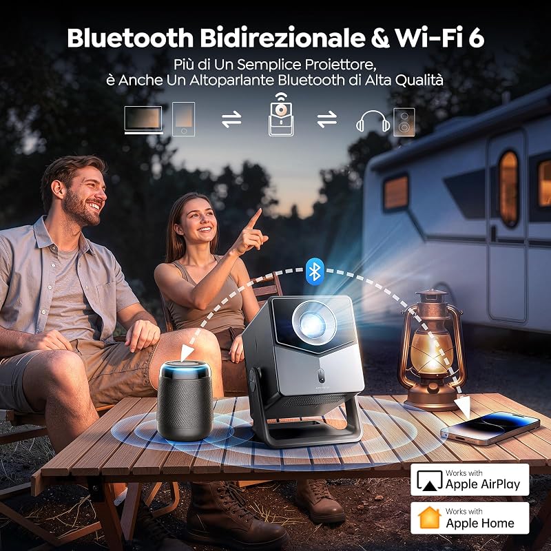 Proiettore 4K【1400 ANSI/Vidaa Sistema】2 * 18W Dolby Audio Proiettore Auto Focus e Keystone Videoproiettore Bluetooth 5.4 Two-way Projector con AirPlay TOPTRO A2 Proiettores TV per Home Cinema/Esterni