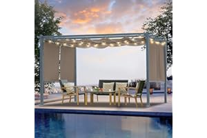 Masyardi 10 x 13 Ft Outdoor Aluminum Pergola, Retractable Canopy & 2 Sides Shades for Patio Backyard Garden Deck