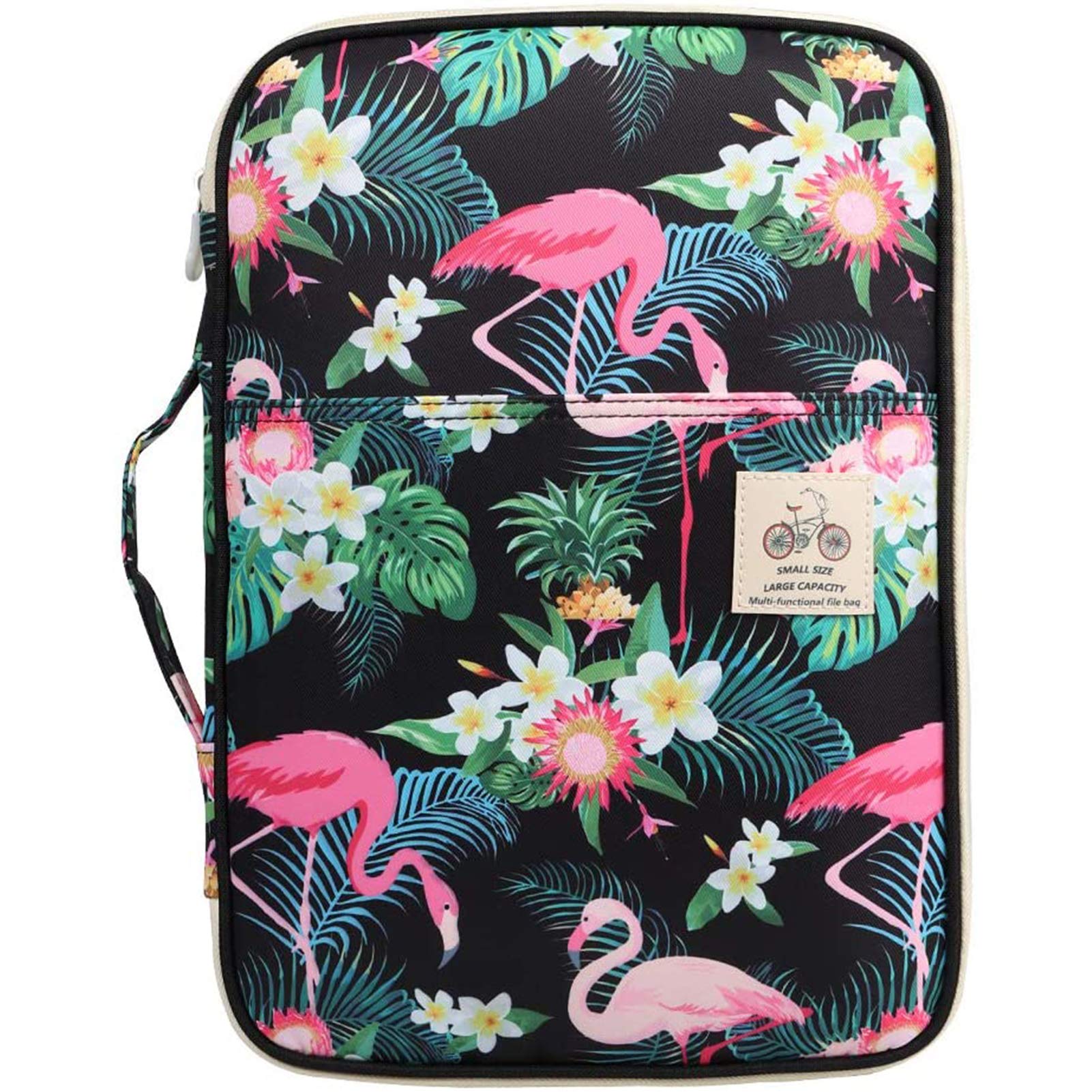 JAKAGO Waterproof A4 Portfolio Folder, Business Document Holder, Travel Organizer Multifunctional Zippered Case for Holiday Travel/Working Daily Use (Flamingo)