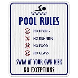 Sigo Signs, Pool Rules Sign, No Diving No Running