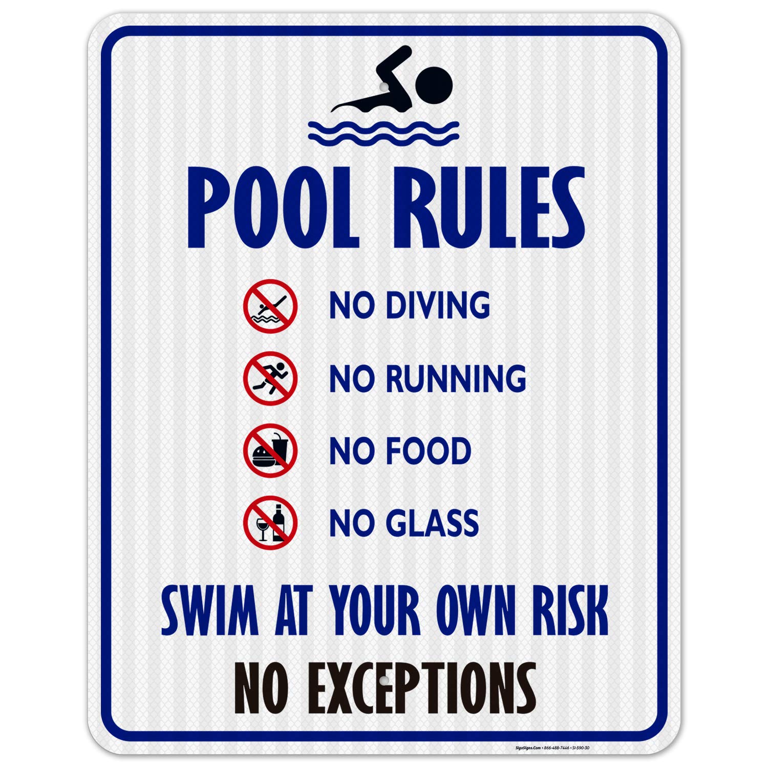 Sigo Signs, Pool Rules Sign, No Diving No Running