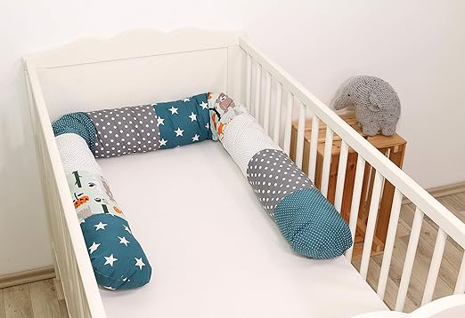 ULLENBOOM ® Bettschlange, Nestchenschlange Waldtiere Petrol (Baby Bettrolle 200x13 cm, ideal als Babybett Kantenschutz, Lager
